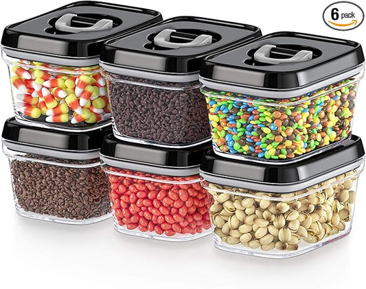DWËLLZA KITCHEN Set of 6 Mini Airtight Food Storage Containers with Lids - Clear Plastic Small Pantry Containers for Spices, Candy, Nuts, Coffee or Tea, BPA-Free, Keeps Food Fresh & Dry