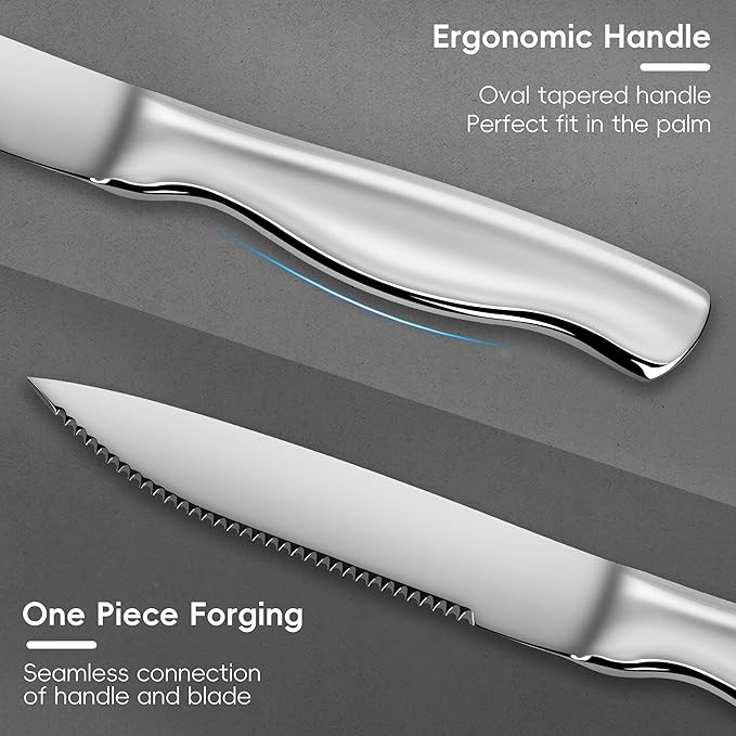 Serrated Steak Knife, Heavy Duty Kitchen Steak Knives, High End Steak Knives Dishwasher Safe, Steak Knife Set of 8, Stainless Steel Knives