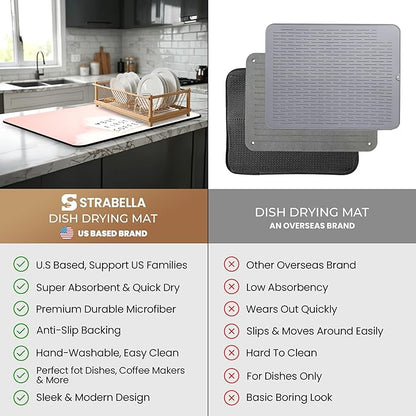 Coffee Mat Super Absorbent – 24" x 16" Dish Drying Mat for Kitchen Counter-Fit Under Coffee Maker Espresso Machine Dish Rack (Morning Brew)