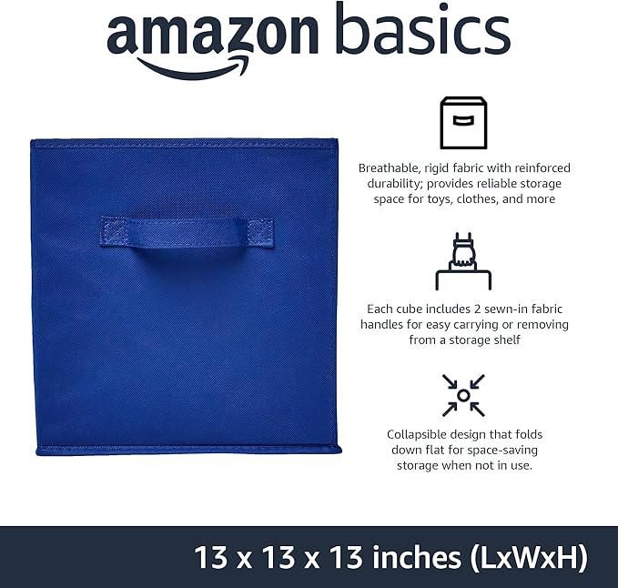 Amazon Basics Collapsible Fabric Storage Bins, Cube Organizer with Handles, 13"x13"x13", Navy, 6-Pack - Image 2