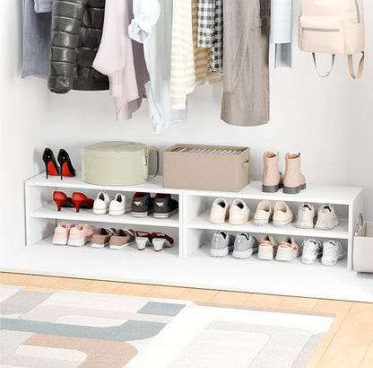 Whitmor Stackable 28" Extra Wide 2-Shelf Storage Organizer, Stackable Wood Combination Shoe Organizer Racks Shelves for Closets, Entryway, Hallway, Garage,White,2 Pack - Image 4