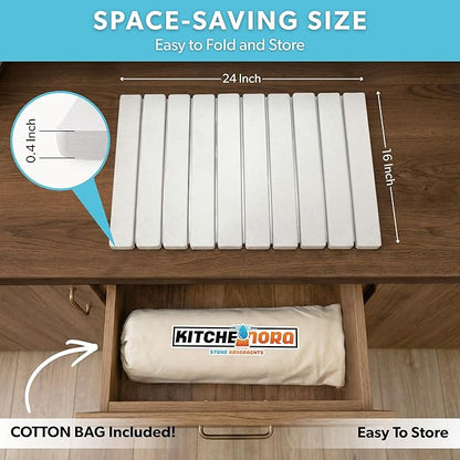 Stone Drying Mat for Kitchen Counter (White, Large) - Super Absorbent, 30sec Fast-Drying Diatomite Dish Mat, Collapsible for Kitchen.
