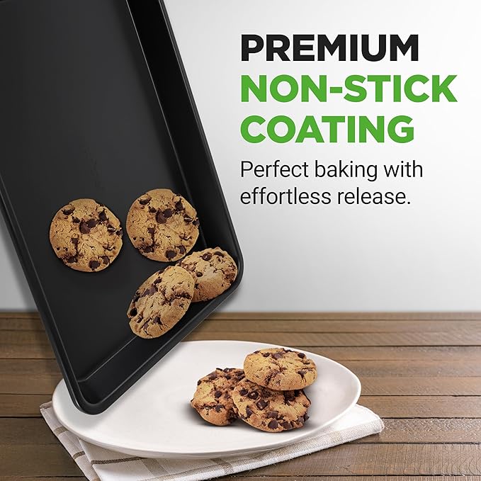 NutriChef 2-Piece Baking Sheet Non Stick - Premium Carbon Steel Cookie Sheets for Baking - Large and Medium Baking Trays for Oven - Black - Image 6