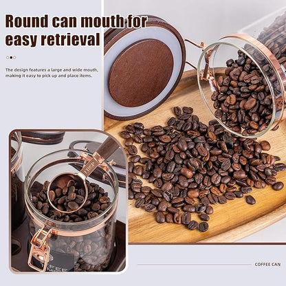 Glass Coffee & Sugar Canister Set, 2×45OZ Airtight Glass Storage Jars with Wooden Shelf and Scoop, Airtight Food Containers for Coffee Beans, Ground Coffee, Sugar and Tea（Rose Gold） - Image 7