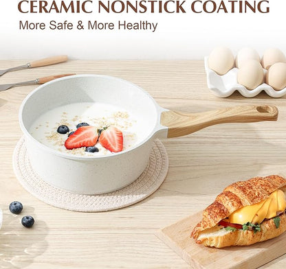 SENSARTE White Ceramic Nonstick Saucepan with Lid 2.0 Quarts, Small Cooking Pot with Stay Cool Handle, Induction Compatible Saucepot, White Granite Coating, Free of Intentionally Added PTFE/PFOA/PFAS - Image 6