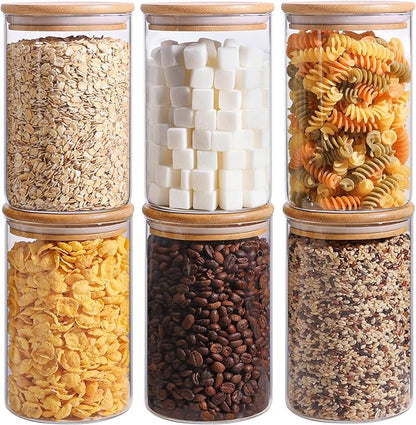 ComSaf 1 Qt Glass Storage Containers with Lids, Glass Jars with Lids, Clear Food Storage Jar, Round Canister Set of 6, Pantry Organizers for Cookie Pasta Flour Rice Tea Coffee Bean - Image 9