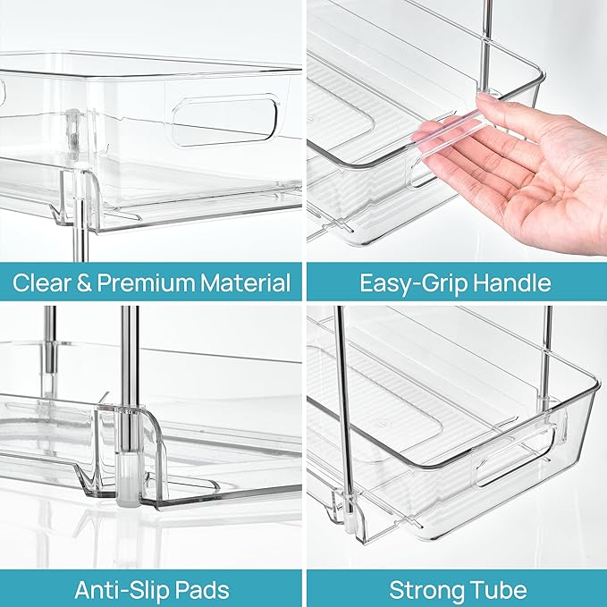 Vtopmart 4 Pack Higher Bathroom Organizer, 2 Tier White Under Sink Organizers Vanity Countertop Storage Container,Cabinet Drawers Bins, Pull-Out Organization with Track for Pantry, Kitchen - Image 8