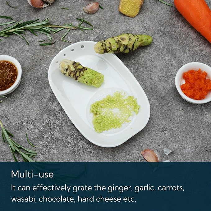 KITCHENDAO 3 in 1 Porcelain Ginger Grater Tool Spoon Rest Herb Stripper, 6.5 x 4.3 inches for Kitchen, Japanese Ceramic Garlic Grinding Wasabi Grater Plate Dish for Daikon Radish & Parmesan Cheese - Image 5