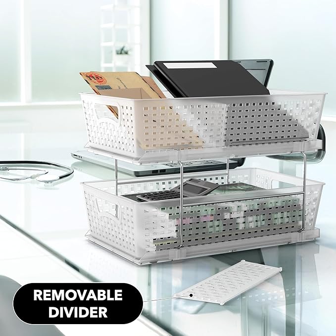 Simple Houseware 2 Tier Bathroom Organizer Tray Pull-Out Sliding Drawer/Under-Sink Storage, Clear - Image 9
