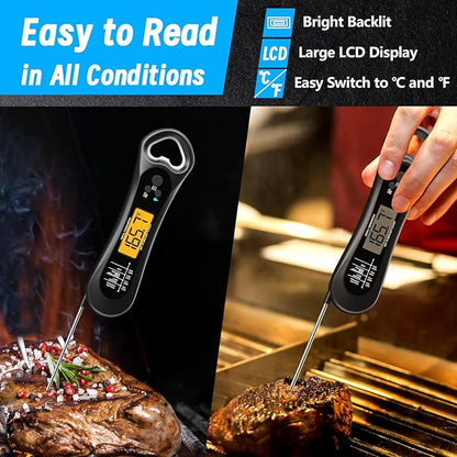 Meat Thermometer Digital, Instant Read Meat Thermometer for Grill and Cooking, with Bottle Opener, Backlight & Calibration Food Thermometer, Kitchen Gadgets for BBQ, Turkey, Candy, Liquids - Image 2