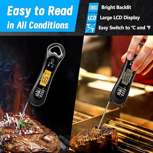 Meat Thermometer Digital, Instant Read Meat Thermometer for Grill and Cooking, with Bottle Opener, Backlight & Calibration Food Thermometer, Kitchen Gadgets for BBQ, Turkey, Candy, Liquids - Image 2