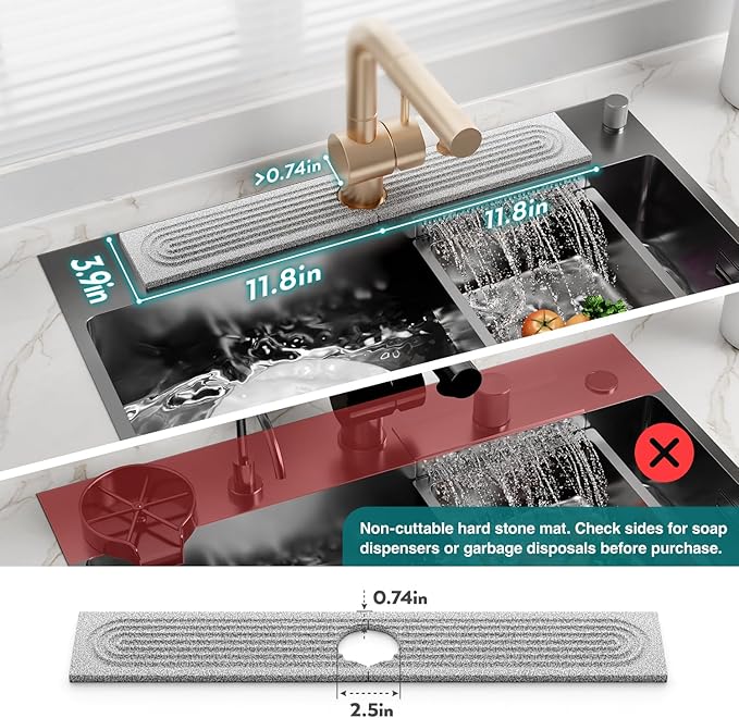 Stone Kitchen Sink Faucet Mat, Premium Upgraded Diatomite Drying Stone Mat & Sink Protector Splash Guard - Prevent Moisture Drying Stone Tray for Kitchen Counter (23.6" x 3.9", Dishwasher Safe) - Image 3