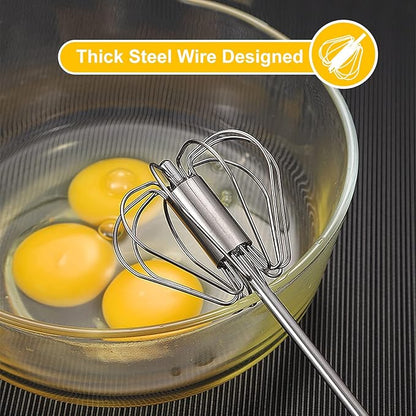Egg Beater, Hand Easy Whisk Stainless Steel Hand Push Egg Beater Manual Mixer Blender for Home Kitchen Tool Whisking, Beating & Stirring (12 Inch) - Image 2