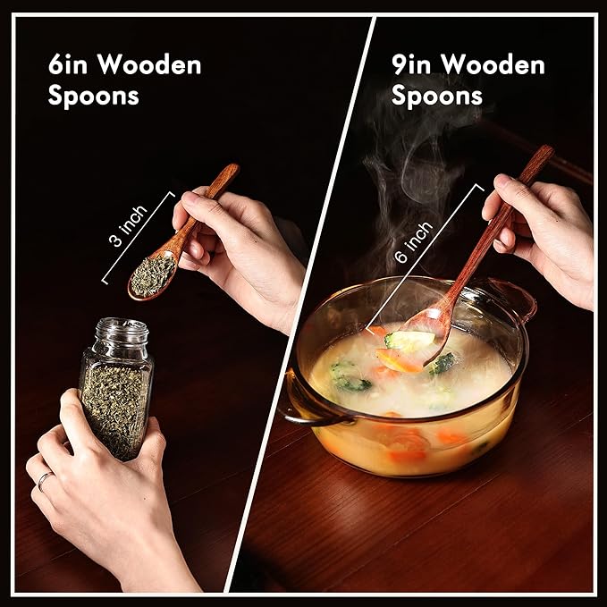 Wooden Spoons Set - 12pcs (6pcs 9in & 6pcs 6in), for Eating, Mixing, Stirring, Coffee, Tea, Jam, Bath Salts - Image 5