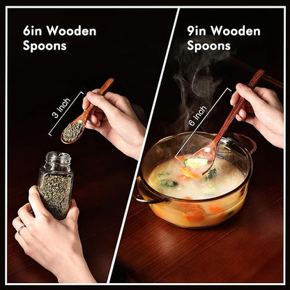 Wooden Spoons Set - 12pcs (6pcs 9in & 6pcs 6in), for Eating, Mixing, Stirring, Coffee, Tea, Jam, Bath Salts - Image 5