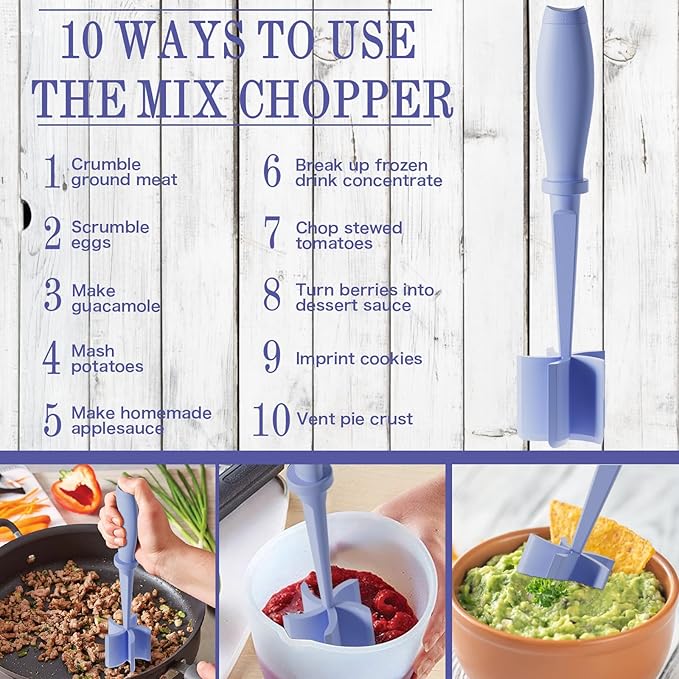 Meat Chopper, 5 Curve Blades Ground Beef Masher, Heat Resistant Meat Masher Tool for Hamburger Meat, Ground Beef, Turkey and More, Nylon Hamburger Chopper Utensil Non-scratch Utensils-Purple - Image 2