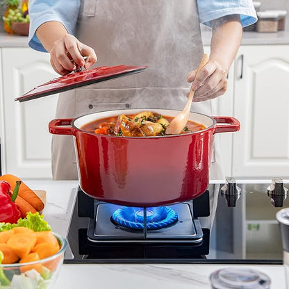 Velaze 6 QT Enameled Cast Iron Dutch Oven, Dual Handles Pot with Lid, Heavy-Duty Non-stick Round Oven for Bread Baking, Stewing, Roasting, Good Sealing for All Heat Source (Red) - Image 8