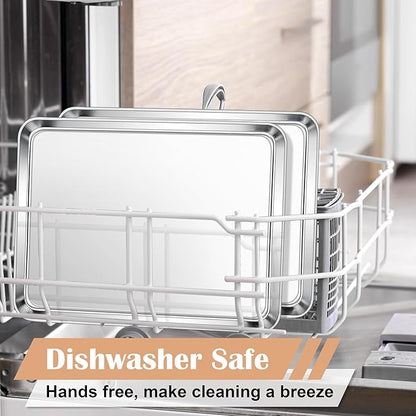 E-far Stainless Steel Baking Sheet, 16” x12” x 1” Baking Cookie Sheet Pan for Oven, Non-toxic Metal Trays for Baking Cake Cookie, Healthy & Rust Free, Mirror Finish & Dishwasher Safe, 1 Pack - Image 5
