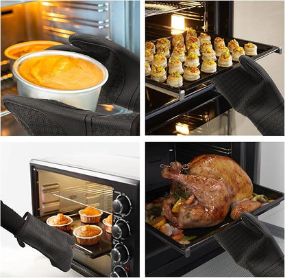 Hovico Silicone Oven Mitts, Heat Resistant 500F Kitchen Mitts 2PCS, 11.6" BPA-Free Soft Baking Gloves, Non-Slip Grip Oven Gloves with Soft Cotton Lining for Kitchen Cooking Baking BBQ - Black - Image 7