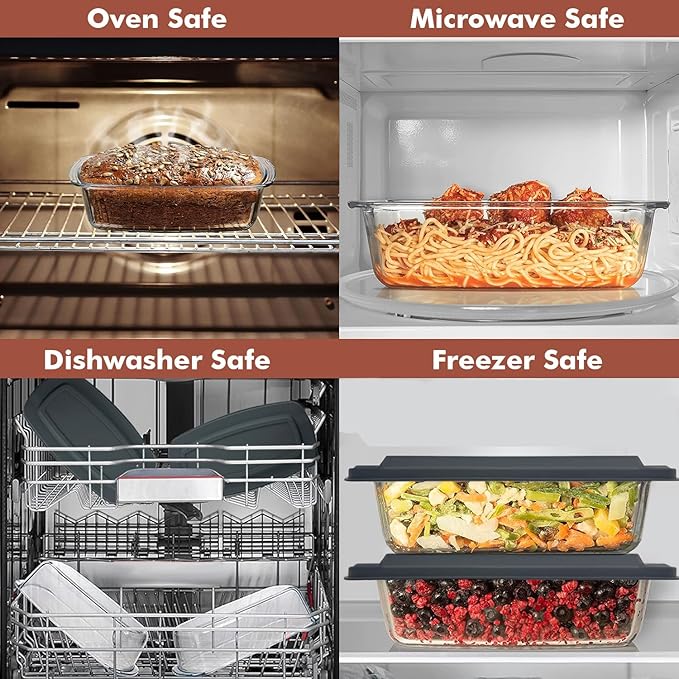 Razab LARGE 7.6 Cups/1800 ML/1.9 Qt Glass Loaf Pan with Lids (Set of 2) - Meatloaf Pan BPA free Airtight Lids Grip Handle Easy Carry, Microwave and Oven Safe - Loaf Pans For Baking Bread, Cakes - Image 5