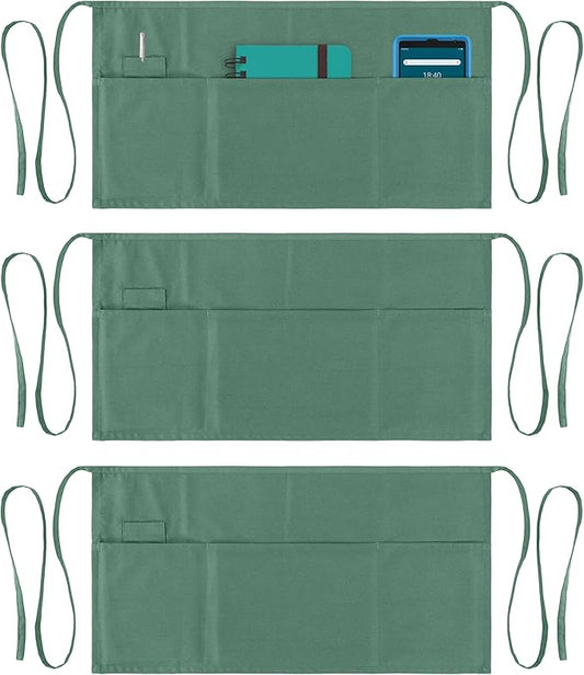 Dreamology Waist Apron with Pockets,Aprons for Waitress and Waiter,Server Apron Women, Aprons with 3 Pockets,Waist Apron,Apron for servers,Water Resistant Aprons for Cooking,Gardening etc (3 Pack)