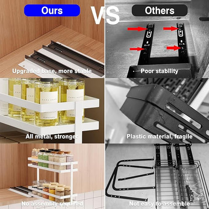 Mustorn 4 Pack Pull Out Spice Rack Organizer for Cabinet, 2 Tier Metal Slide Out Seasoning Organizer and Storage Heavy Duty Vertical Spice Rack Shelf Pullout for Kitchen Cabinets No Drilling (White) - Image 4