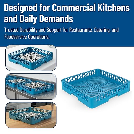 Carlisle FoodService Products Opticlean Flatware Rack Dishwashing Tray for Kitchens and Restaurants, Plastic, 18.25 Inches, Blue