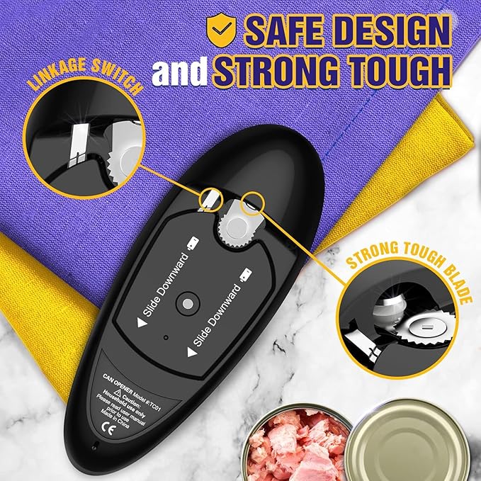 One Touch Battery Operated Electric Can Opener Fits Almost Size Can With Smooth Edge, Hands Free Electric Can Openers for Kitchen, Kitchen Gadgets Automatic Can Opener for Seniors, Arthritis Black - Image 5