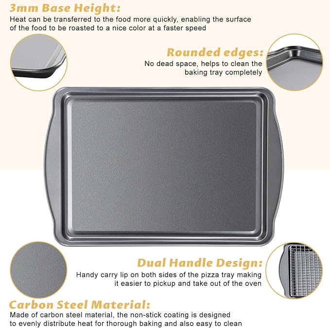 Baking Sheet with Cooling Rack - 17" x 11" x 0.5" Carbon Steel Cookie Sheet for Baking [1 Sheet + 1 Rack], Nonstick Baking Pan, Perfect for Baking, Roasting, and More - Image 3