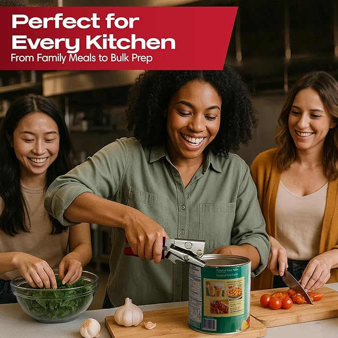 Chef-Master Commercial Can Opener, Multi-Purpose Can-Opener Manual, Easy Turn Anti-slip Grip Knobs, Sharp Cutting Discs, Manual Handheld With Soft Handle for Large Cans & Kitchen Use -90226 - Image 8