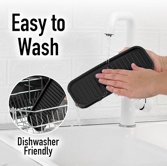 Zulay Kitchen (9x3.5) Silicone Sponge Holder for Kitchen Sink - Flexible Multipurpose Soap Tray Sponge Holder - Sink Organizer Tray for, Bathroom, Makeup, Trinkets & More (Black) - Image 7