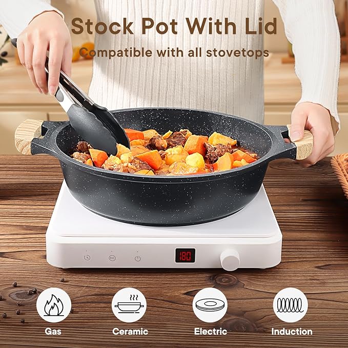 GiPP 4QT Nonstick Stock Pot with Lid Soup Pot,11 Inch Non Toxic Stockpot for Cooking,Stew Pots with Nonstick Ceramic Coating, Non Stick Cooking Pot Compatible with All Stoves,PFAS/PTFE/PFOA Free, Gray