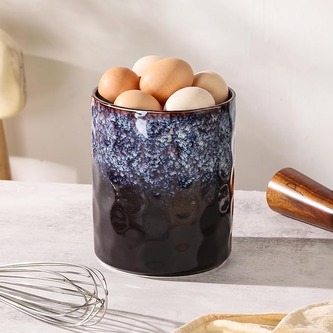 Ceramic Utensil Holder, Large 7.3" Ceramic Kitchen Utensil Crock,Handmade Fambe Reactive Cooking Utensil Organizer Modern Anti-Slipped Kitchen Decor for Spatula & Ladles, Reactive Glaze Spot