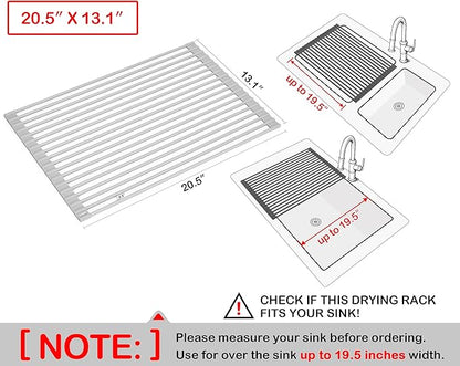 Surpahs 20.5 x 13.1 Inch Roll-Up Dish Drying Rack, Fits Across Sink Openings up to 19.5 Inches, Heavy-Duty Premium Silicone, Strong Support, Non-Slip, Heat-Resistant, Warm Gray - Image 2