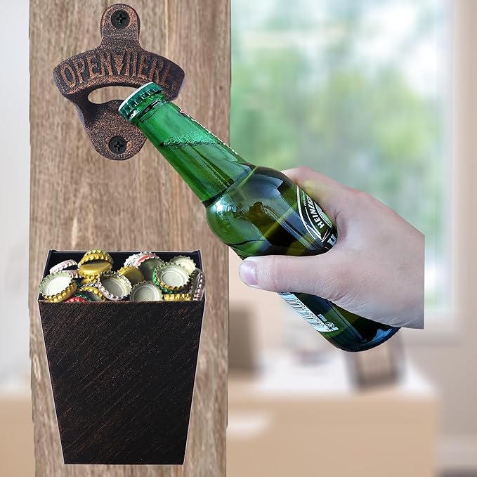 Antique Copper Cast Iron Beer Bottle Opener Wall Mounted Soda Drink Bottle Top Opener with Cap Catcher Narrow for Table Cooler Post - Image 4