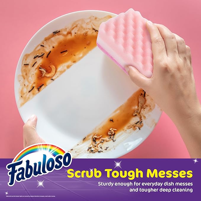Fabuloso Scratch-Free Kitchen Dish Sponges, Rainbow Cellulose Scrubber Sponge with Scouring Pad for Dishes, Pots, Pans, Counters and Sinks, Tough on Messes, 4.25 x 2.75 x 1.25 in, 6 Count - Image 3