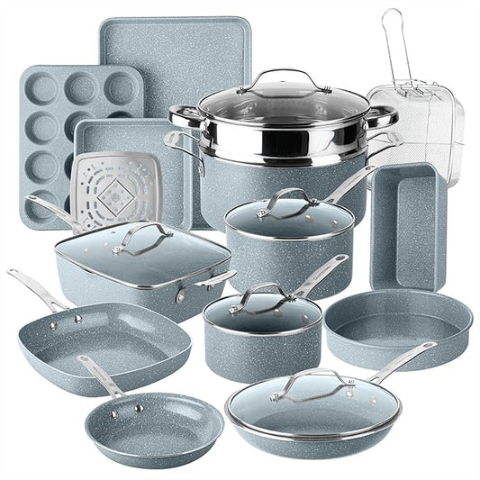 Granitestone Ceraluxe 20 Pc Ceramic Cookware Set Nonstick, Complete Pots and Pans Set Non Stick with 5 Pc Bakeware Set, Deep Frying Pan Set, & Steamer, Non Toxic PFOA Free, Oven & Dishwasher Safe by Granitestone+