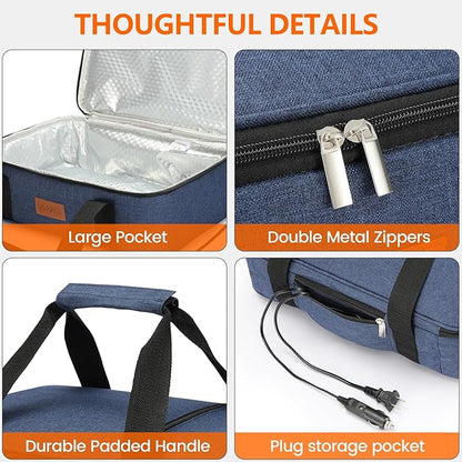 Food Warmer Electric Casserole Carrier - Large Heated Lunch Bag for Car Truck, 12V/24V/110V, Thermos for hot food for Potluck Cookouts Parties Picnic,Lasagna Lugger,Fits 9"x13" Baking Pan (Navy)