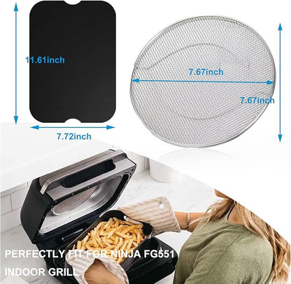 Replacement Splatter Shield and 3PCS Grill Mat for Ninja Foodi FG551 Air Fryer,Stainless Steel Splatter Screen Accessories for Ninja Foodi Smart XL 6-in-1 Indoor Grill
