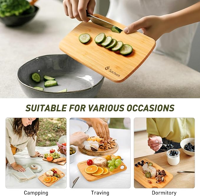 2 Pack Small Bamboo Wood Cutting Board for Kitchen Mini Wooden Chopping Board Lightweight Handheld Charcuterie Serving Board Butcher Block Camping Portable Fruit Lemon Sandwich Non Toxic Chef Set