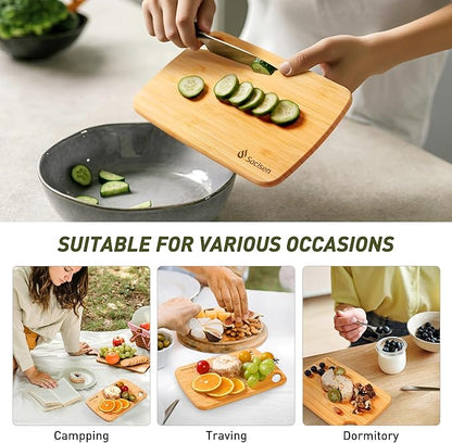 2 Pack Small Bamboo Wood Cutting Board for Kitchen Mini Wooden Chopping Board Lightweight Handheld Charcuterie Serving Board Butcher Block Camping Portable Fruit Lemon Sandwich Non Toxic Chef Set