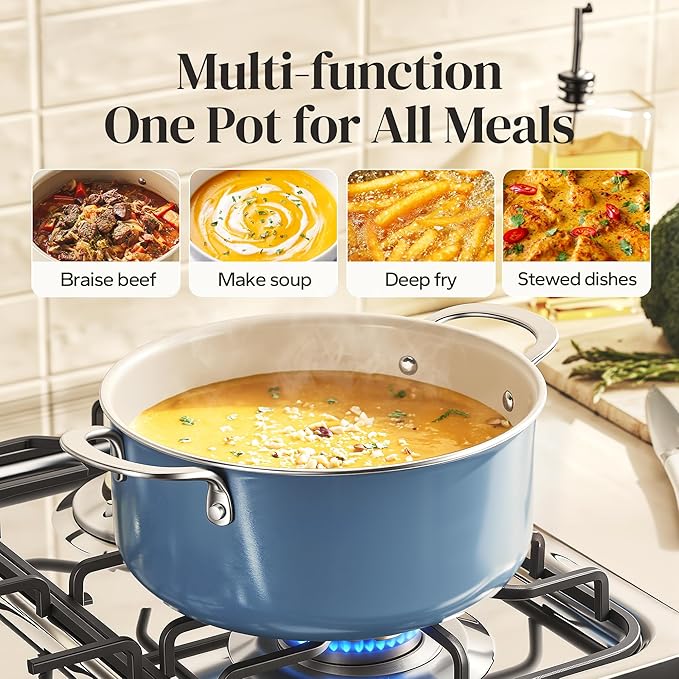 Redchef Ceramic Stock Pot, Induction Cooking Pot with Glass Lid for Soup, 5Qt Stockpot Nonstick Soup Pot, Even Heating, Stay-Cool Handles,Fits All Stoves, Oven/Dishwasher Safe, PFAS Free (Blue) - Image 5