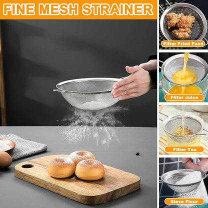Colander Stainless Steel, 7 Piece Strainers and Colanders Set, Mesh Strainer Net Baskets with Handles, 2 Stainless Steel Plates and Fine Mesh Strainer for Kitchen Food Strain Drain Rinse Cooking - Image 4