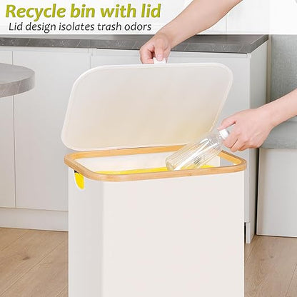 efluky Recycle Bin Holder 100L, 26 Gallon Trash Can with Lid, Garbage Bag Holder for Yellow Bags, Easy Removal, (Inner Bag Not Included) -Beige - Image 3