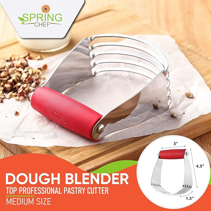 Spring Chef Dough Blender, Top Professional Pastry Cutter, Heavy Duty Baking Tool with Stainless Steel Blades, Medium Size, Red - Image 2