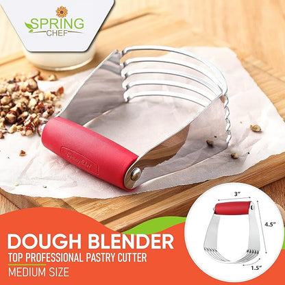 Spring Chef Dough Blender, Top Professional Pastry Cutter, Heavy Duty Baking Tool with Stainless Steel Blades, Medium Size, Red - Image 2