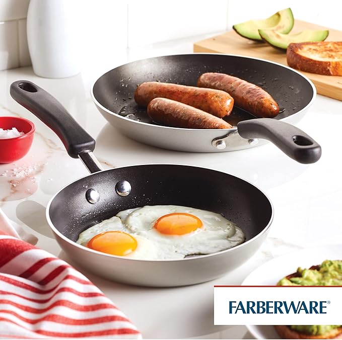 Farberware Cookstart DiamondMax Nonstick Frying Pans/Skillet Set, Dishwasher Safe, 8.25 Inch and 10 Inch, Silver - Image 2
