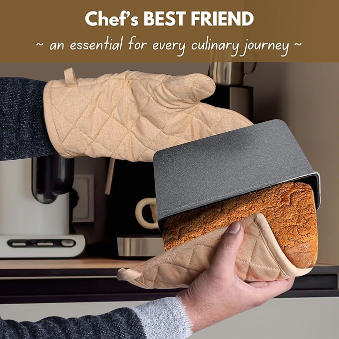 Native Fab Pot Holders and Oven Mitts Sets for Kitchen Heat Resistant- Hanging Non-Slip - 100% Cotton Oven Mitts and Pot Holders 4-Piece Set- Beige - Image 6