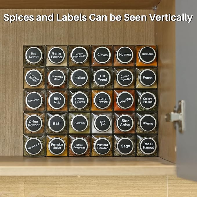 MIUKAA 49-Pack Cube Glass Spice Jars with 372 Labels, 49 Shakers, Lids, 4.5 oz Empty Square Spice Bottle, Reusable Clear Kitchen Spice Storage Containers - Image 7