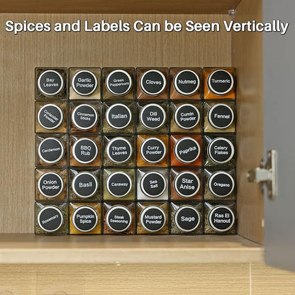 MIUKAA 49-Pack Cube Glass Spice Jars with 372 Labels, 49 Shakers, Lids, 4.5 oz Empty Square Spice Bottle, Reusable Clear Kitchen Spice Storage Containers - Image 7